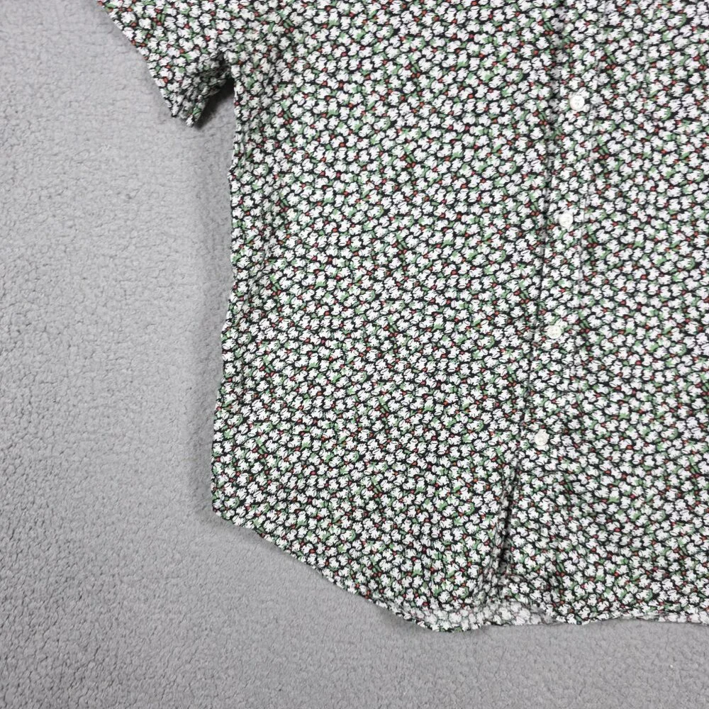 J. Crew Shirt Mens Large Dark Floral Frog All Over Print 100% Linen Classic Fit